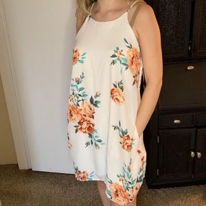 White and Peach Floral Tank Dress